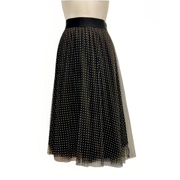 Polka Dot Mesh Overlay Tulle Midi Skirt A Line Sz S/M Black White - Picture 2 of 9